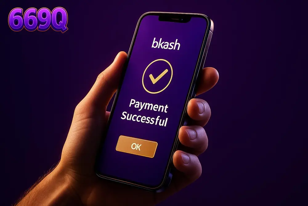 669Q bKash Deposit — a hand holding a phone confirming a mobile payment transaction 669Q bKash Deposit — a hand holding a phone confirming a mobile payment transaction