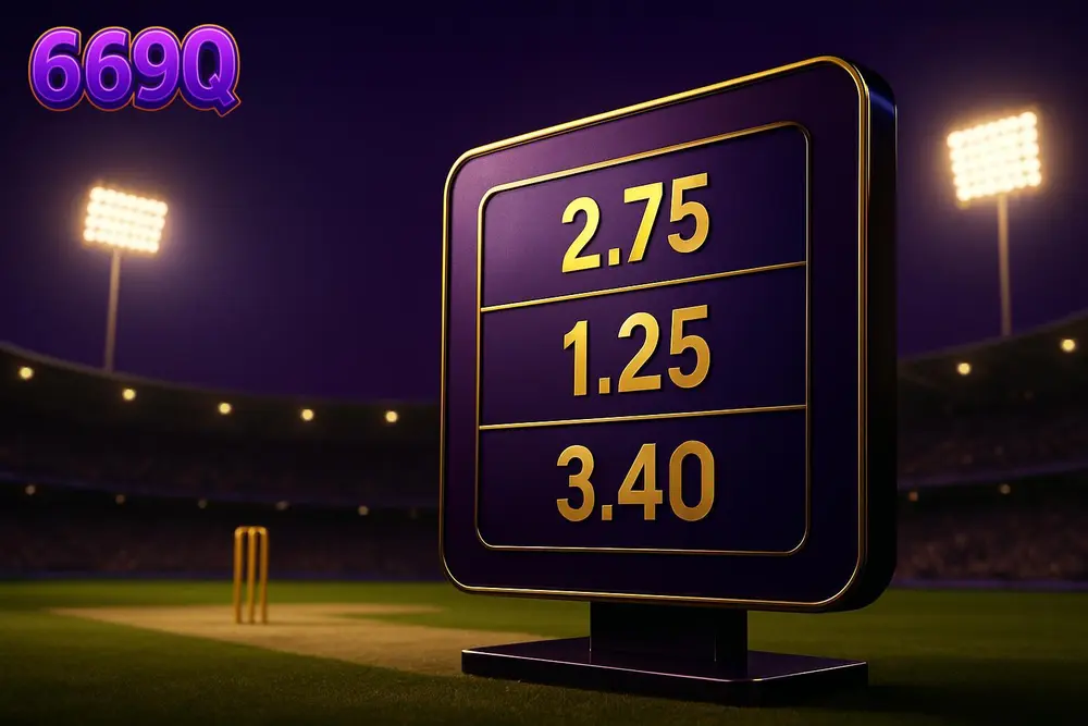 669Q Bangladesh — a cricket stadium at night with betting odds displayed on a screen