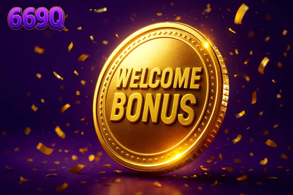 669Q Signup Bonus — a giant glowing welcome-bonus coin burst with confetti